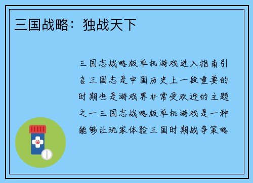 三国战略：独战天下